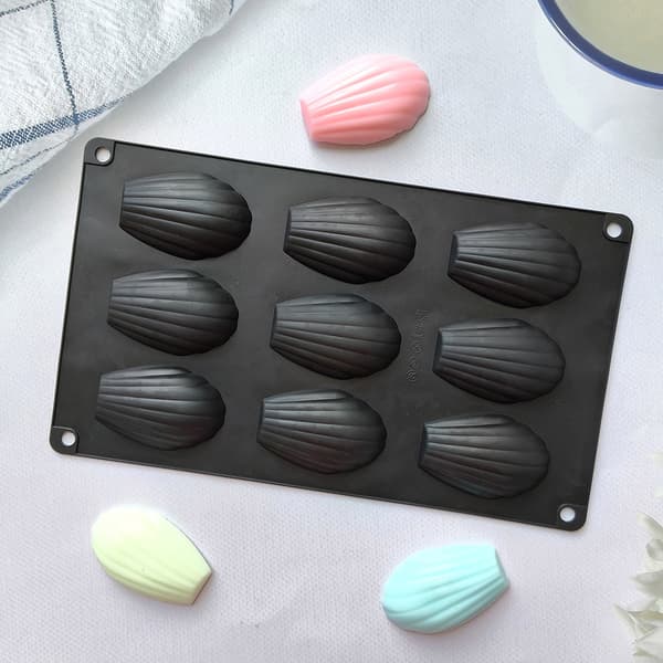 Pieces Madeleineforme, 9-hullers silikone Madeleine bageplade, sort form til kager, chokolade, slik og småkager