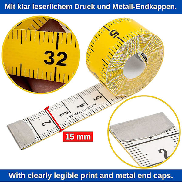 Mittanauha, 150 cm, 2-in-1-mittanauha cm- ja tuuma-asteikolla, vaatteiden, kehon rasvan ja lasikuitunauhan mittaamiseen