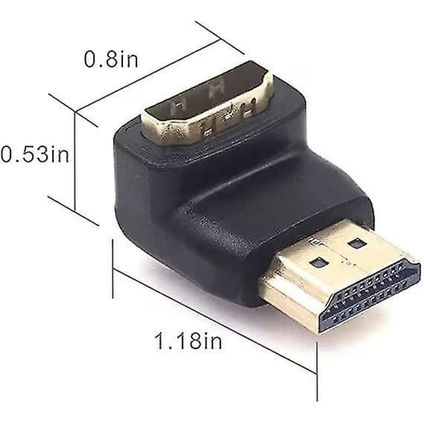 Høyre vinkel HDMI-adapter 90 grader og 270 grader, hann til hunn HDMI 2.0-kontakt for 4k og 3d, veggmontert TV/laptop/roku-pinne, 2 stk. (1 par)