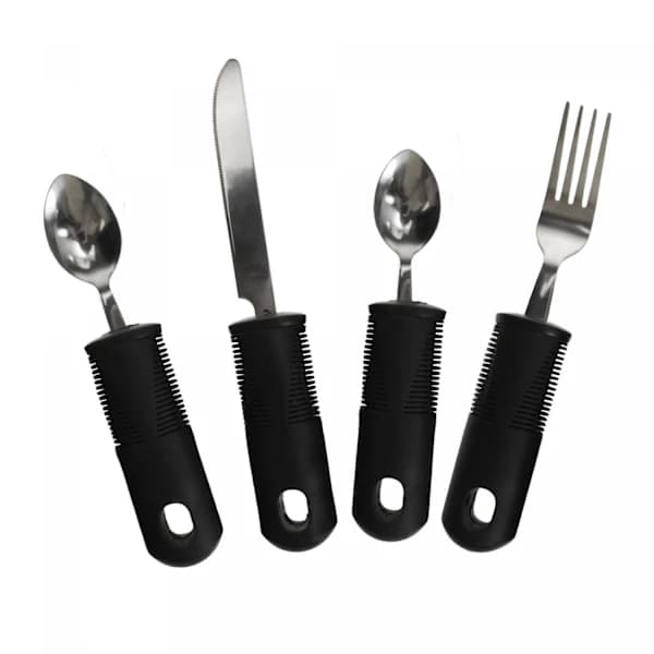 Ergonomisk Bestiksæt 4 Dele Skridsikkert Greb Rustfrit Stål Bestik til Gigt og Nem Håndtering Sort Svart black