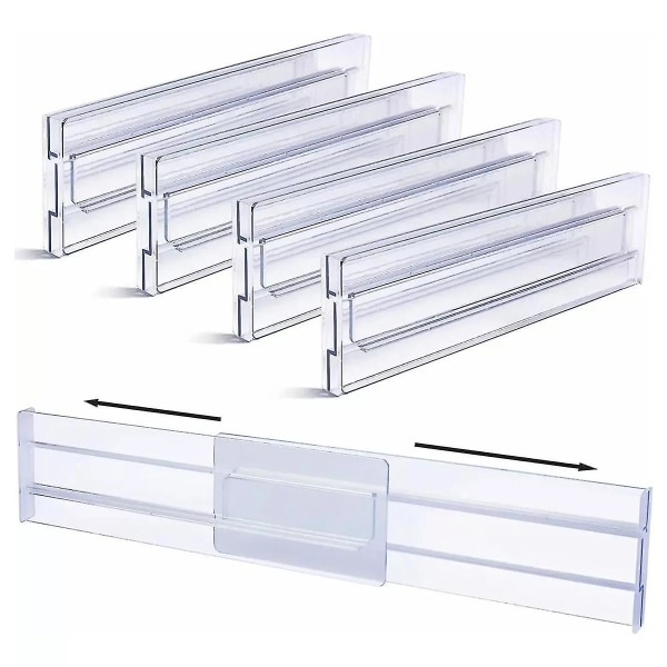 Drawer Dividers Organizers 4 Pack, Adjustable 8cm High Expandable from 27.5-52cm Kitchen Drawer Organizer, Clear Plastic