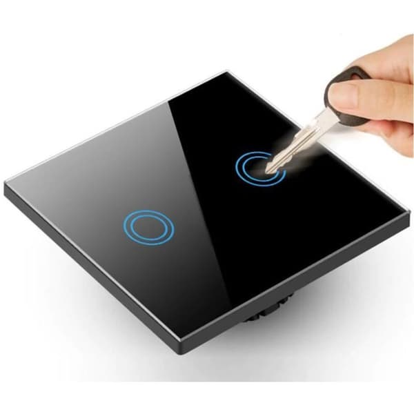 Sort Glas LED Touch Lyskontakt med 2 Runde Knapper