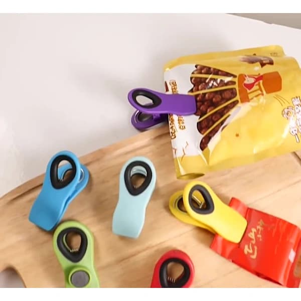 Magnetiske matposeklemmer, sett med 10, lufttette forseglingsklemmer i plast for brød- og snacksposer, blå