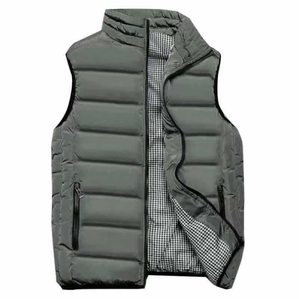 Vattert dunjakkevest for menn, vinter, fritid, arbeid, utendørs, pufferlommer, grønn XL