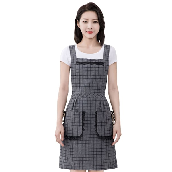 Lace Princess Plaid Apron, Cotton Household Kitchen Apron, Stain and Grease Resistant Apron for Work.