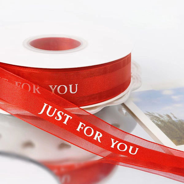 Rött bandtryck JUST for You Fabric Craft Ribbon Perfekt för hantverk, rosetter, presentinslagning, blombukett