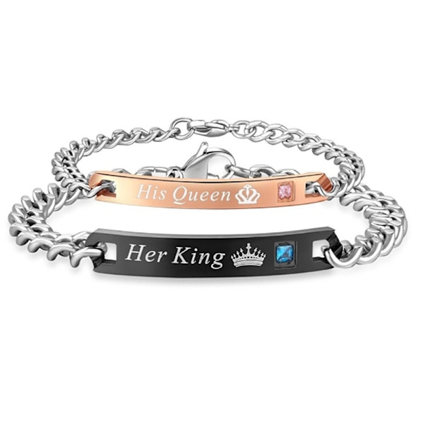 Gift for Lover His Queen -2pcsHer King Stainless Steel Couple Bracelets for Women Men Jewelry Matching Set