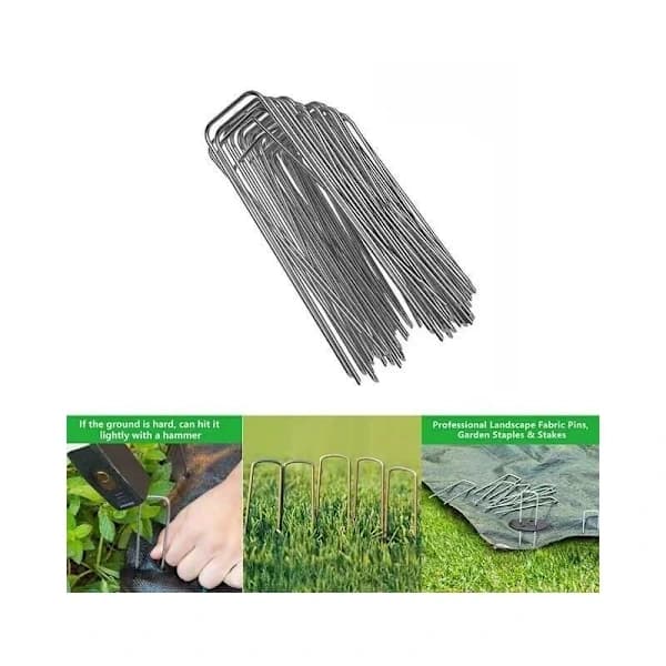 50-pack galvaniserade landskapsstift i stål för ogräsduk, trapetsformade markpinnar för trädgård, 200 x 40 mm