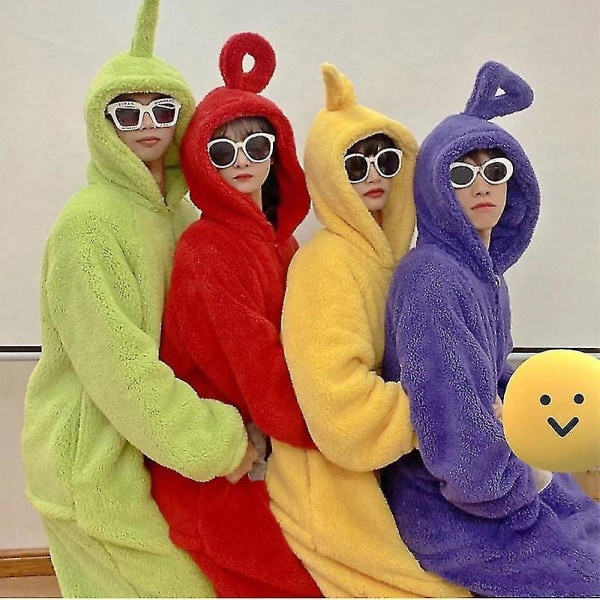 Hem 4 färger Teletubbies Cosplay För Vuxen Rolig Tinky Winky Anime Dipsy Laa-laa Po Mjuk långärmad bit Pyjamas Kostym123 S green