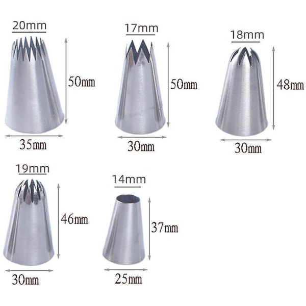 5 st stora bakmunstycken, spritsmunstycken för spritspåse, för bakning och cupcake-dekoration