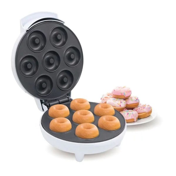 Mini Donut Maker - Elektrisk Non-Stick Overflade Laver 7 Små Donuts- Dekorer, Frost eller Is Dine Egne til Børnevenlige Bagte