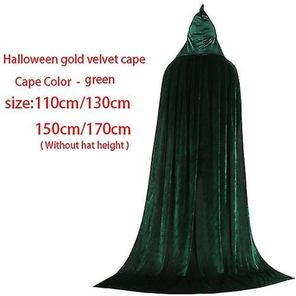 Unisex huvakappa, hel lång sammetskappa för halloweenkostymer_hh 130cm green