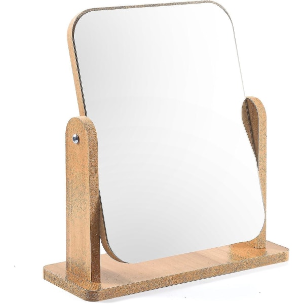 Wood Makeup Mirror Dressing Table Mirror 360 Swivel Desktop Mirror Square Mirror for Dressing Table Desk, Bathroom, Bedroom