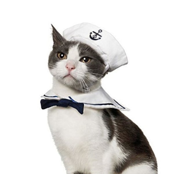 Pet Sailor Costume for Cats Small Dogs Halloween Cat Sailor Hat with Tie Collar Doggy Navy Outfit Cosplay Apparel