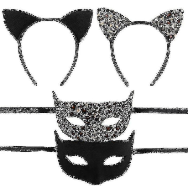 Halloween jul 4 st Cat Ear Pannband Och Maskerad Mask Kostym Cosplay