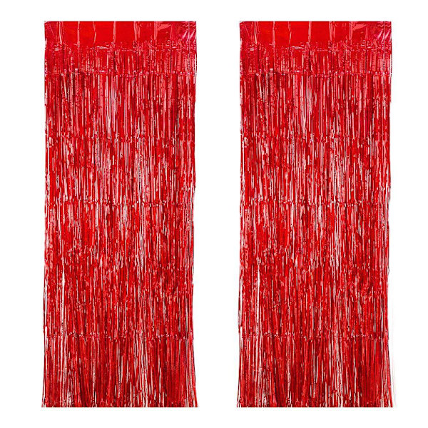 Foil Curtain Backdrop Red Metallic Tinsel Foil Fringe Curtains Photo Booth Props for Birthday Wedding Engagement Shower-1*2.5M