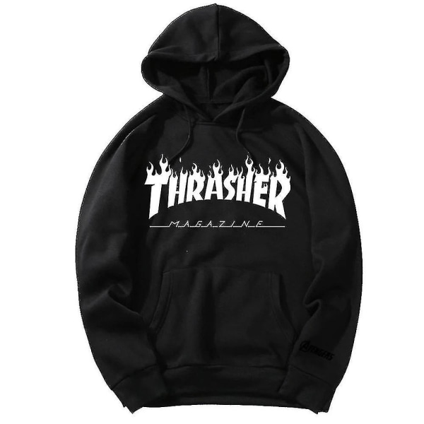 Unisex Thrasher Hoodie Letter Printed Sweatshirt Dragsko Huva med ficka 3XL Black