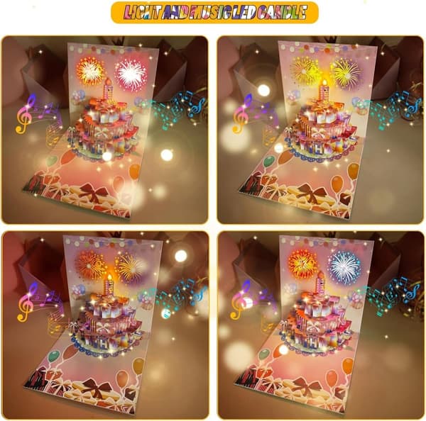 Musical Birthday Card 3D Greeting Card - Nice Gift Pink