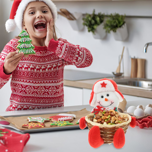 Julekurv med slik, slik skål, snemand, slikkurv dekoration, jule sukker snack beholder skål til feriebord bord