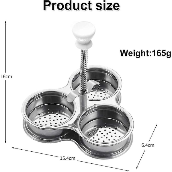 Äggpocherare, äggkokare, äggstencil med tre ställ, äggkokare, pocherade äggkoppar, rostfritt stål, ångkorg, non-stick Co