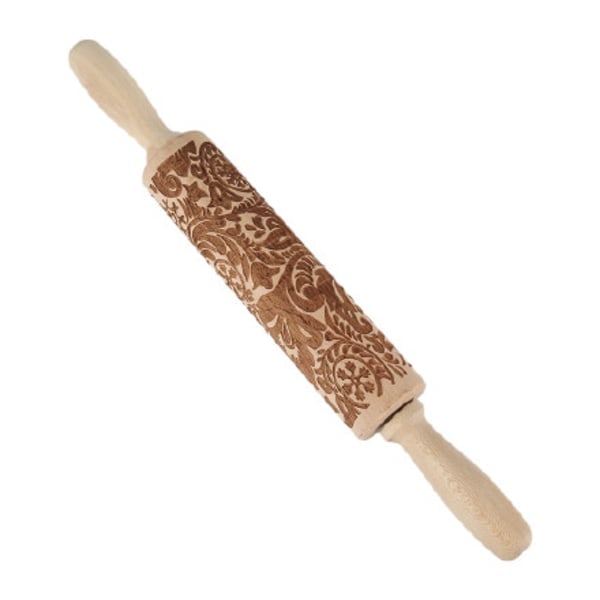 Vintage blomstermønster præget rulle, træ rulle med udskæring til cookies julepynt, bagegaver