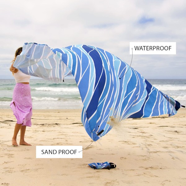 Strandfilt 210*200cm 1-5 Vuxna Överdimensionerad Lätt Vattentät Sandtät Strandfilt Stor Picknickmatta Strandfilt