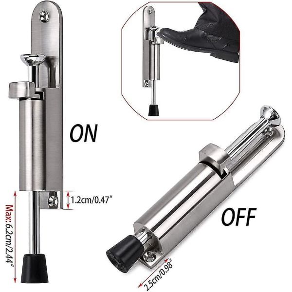 2 stk. rustfrit dørstop i rustfrit stål med fjederbelastet justerbar (sølv)