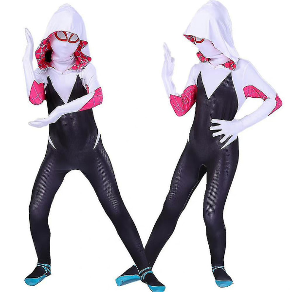 Halloween jul 4-10 år Barn Flickor Spider Gwen Med Mask Cosplay Jumpsuit Kostymer 6-7 Years