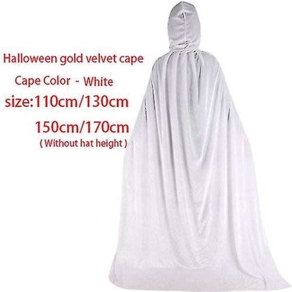 Unisex huvakappa, hel lång sammetskappa för halloweenkostymer_hh 130cm White