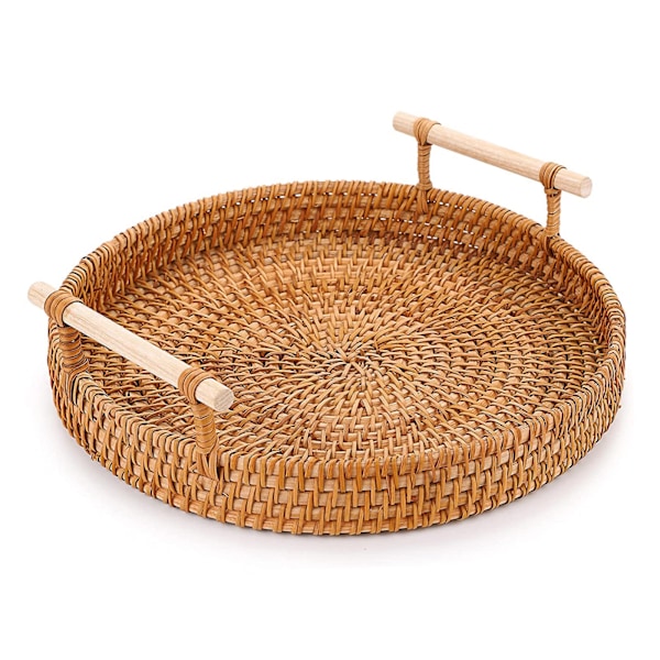 Circular coffee table decoration tray | Bread weaving tray, willow tray, fruit and vegetable restaurant with handle tray