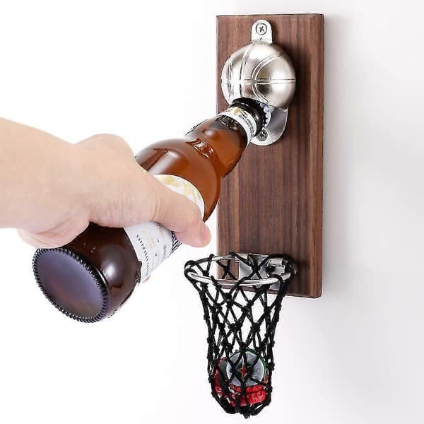 Magnetisk Basketboll Flasköppnare, Trä Väggmonterad Med Uppsamlare