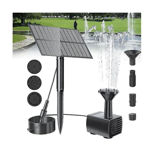 Solar springvandspumpesæt med 5V 1.5W panel til fuglebad, fiskedam, have, baggårdspool, sort