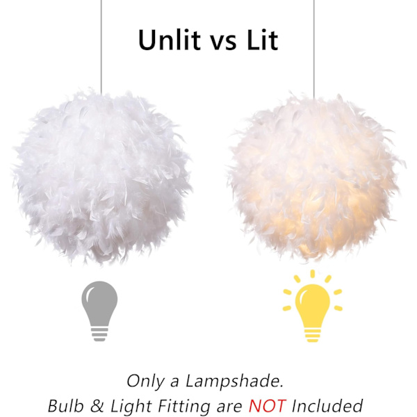 40 cm Hvid Fjer Loftlampe Hængende Lampeskærm, Ikke-Elektrisk Lampeskærm til Gulvlampe og Bordlampe, ID 30 cm, OD 40 cm hvid white