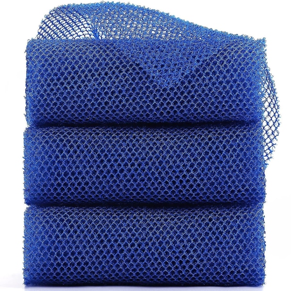 3 delar afrikansk badsvamp Svamp Exfolierande dusch Kroppsskrubb baksida, perfekt för dagligt bruk (blå)