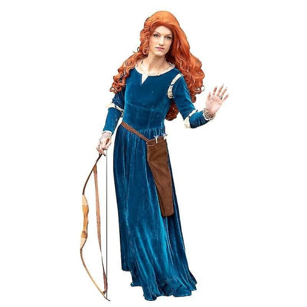 Modig Merida Princess Cosplay Kostymklänning Långa outfits Halloween Carnival Outfit Renaissance Medieval Klänning Med Quiver adult