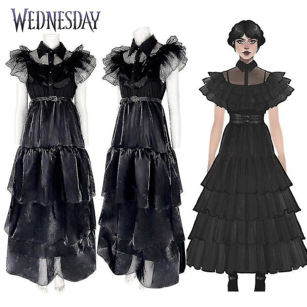 Dam onsdag Addams Kostym Halloween Carnival Cosplay Party Fancy Dress Up Vuxen Gothic Mesh Dans Klänningar H adult
