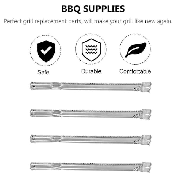 4-pak gasgrillbrænderrør i rustfrit stål, reservedele til varmefordeling til de fleste gasgriller, sølv, 40 cm