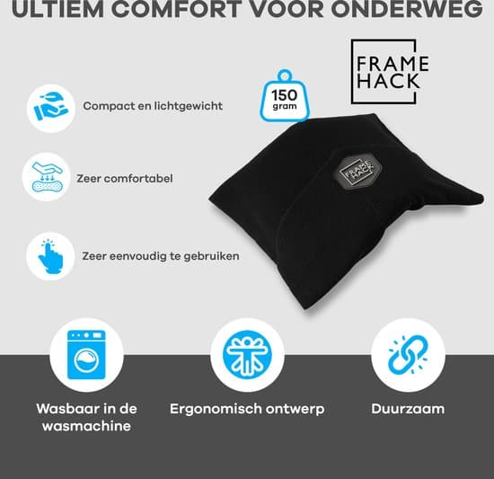 Framehack Foldbar Rejsepude Blød Fleece Nakkestøtte til Fly Bil Tog med 3D Sovemaske og Ørepropper Sort