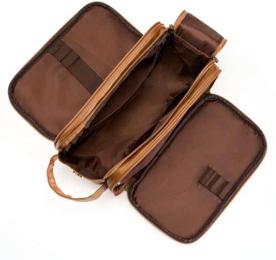Necessär i PU-läder för män med hängkrok, stor resenecessär Dopp Kit, vattenresistent, brun