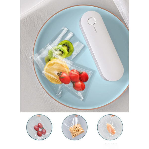 Bærbar Forseglingsmaskin Oppladbar Liten Hjemmeforsegler Plastpose Snacksforsegler Emballasjeposeforsegler (Farge: Hvit, Størrelse: 4,4x4,2x14cm)