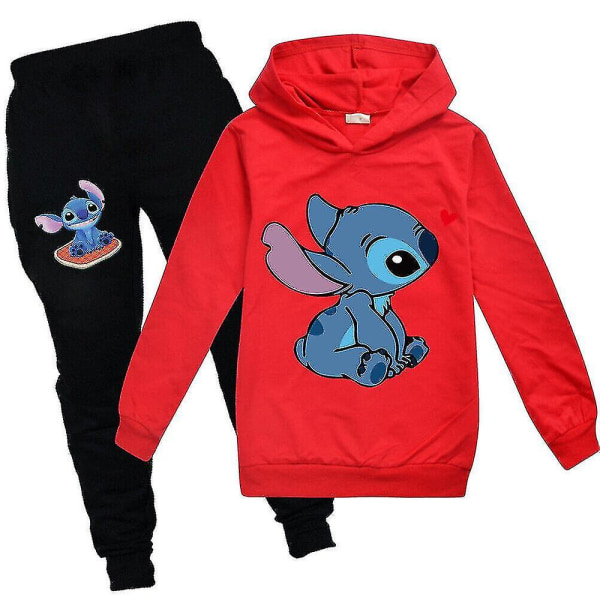 Lilo Stitch Träningsdräkt 2st Hooded Top Huvtröja Byxor Outfit Set Sportkläder för barn 120cm Red