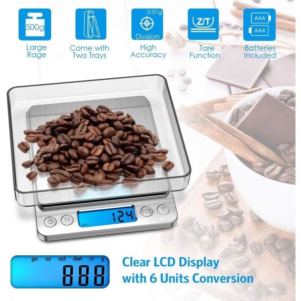 Stor räckvidd liten köksvåg 3kg/0.1g, USB laddningsbar mini mat elektronisk våg, hög precision matlagningsvåg, fickvåg