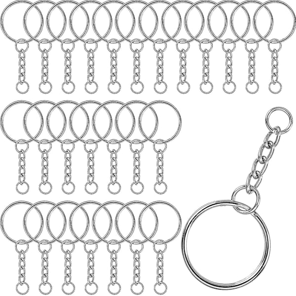 100 stk. nøglering nøglekæde sølv split nøgleringe i metal med åbne springringe og kæde til håndværk Diy smykker nøglering fremstilling 25 mm diameter