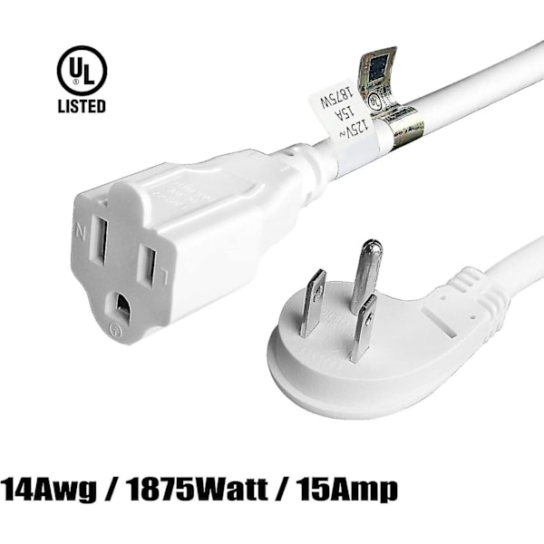 1875W Flat Plug Forlengelsesledning Hvit 2ft (15A 14AWG)