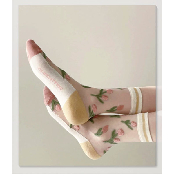 6 par damstrumpor, genomskinliga strumpor, sommarstrumpor i transparent mesh-spets, tunna jacquard-kristallstrumpor