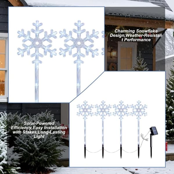 LED-hagebelysning med solcellepanel, sett med 4 snøfnugg - Hagedekorasjon