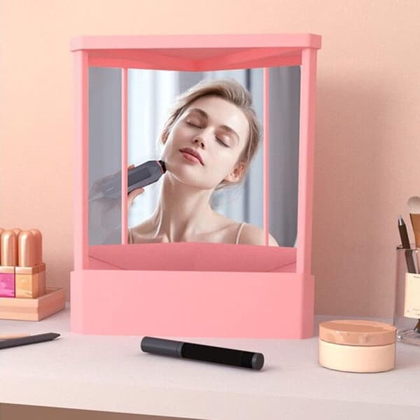 True Mirror Ikke-reverserende makeup-spejl, True Image Bordplade Vanity Spejl til præcis makeup og pleje, Ikke-forstørrende, Pink