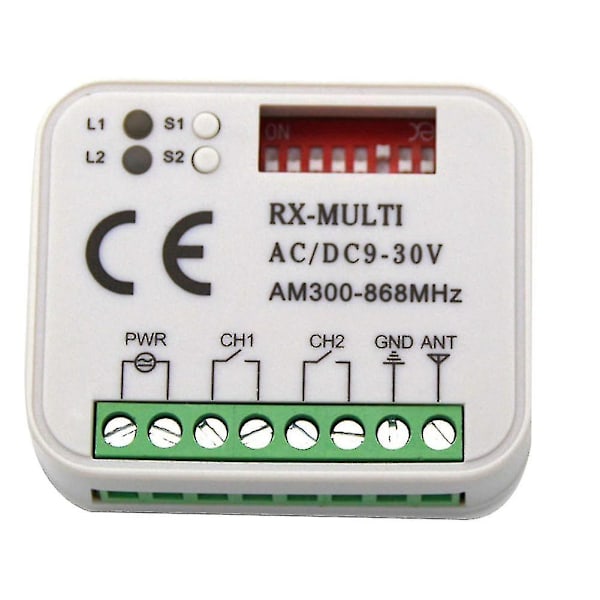 Garasjeport fjernkontroll mottaker 433 868mhz Multi 300-900mhz Ac/dc 9-30v mottaker med fjernkontroll