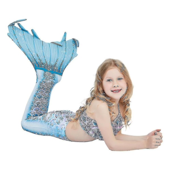 3st Mermaid Tails Barn Baddräkt Kostymer Med Monofins Bikini Simning M(115-125cm height) Style A