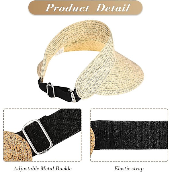 3 st solvisir hatt sommar strandhattar hopfällbara halm solhattar UV-skydd rullbara solhattar för kvinnor (a-1b)